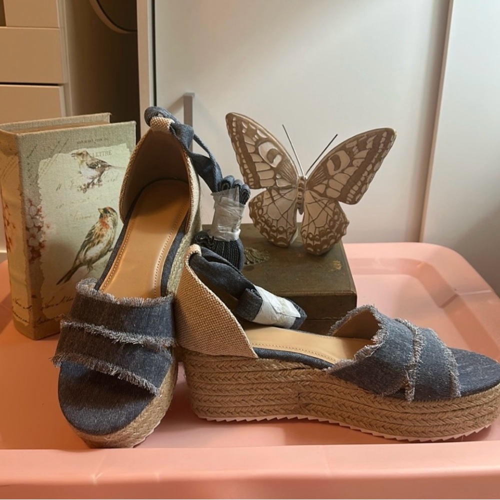 JustFab Denim Espadrilles Platform Sandals Women’s Size 7.5 - Picture 6 of 6